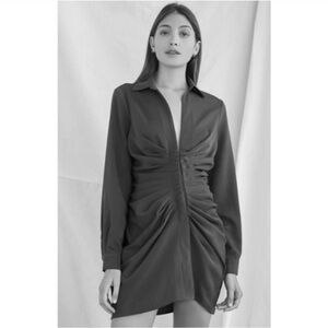 FOREVER 21 BLACK RUCHED SHIRT MINI DRESS